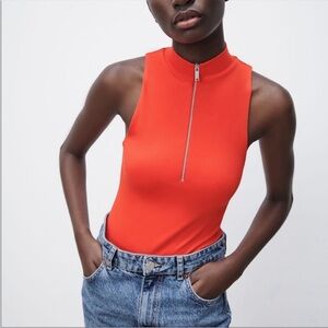 Zara zip up red/ orange bodysuit